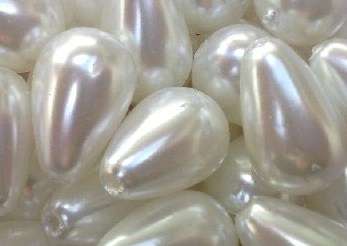 Acrylic Teardrop Pearl Bead, White, 15mmx7mm (5 Pieces per pack)