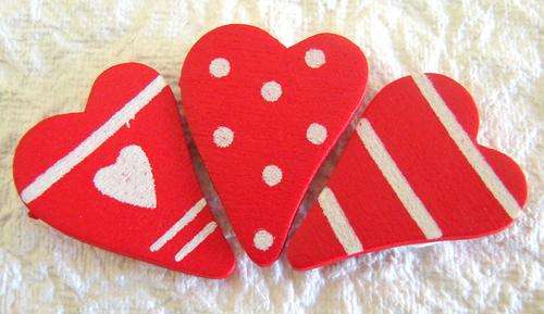 ON SALE - Designer Red Heart Wooden Embellishments - Self adhesive (3 Pieces)