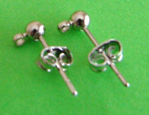 Silvertone Ear Stud with Loop and Ear Clutch - Sold per Pair