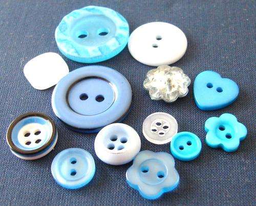 LIGHT BLUE & White Button Assortment (Minimum of 25 Buttons)