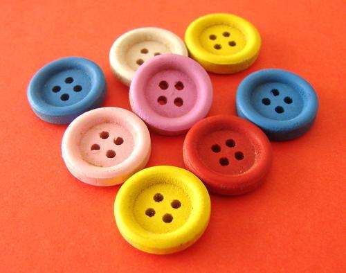 15mm Wooden Buttons - Assorted colours (10 Pieces)