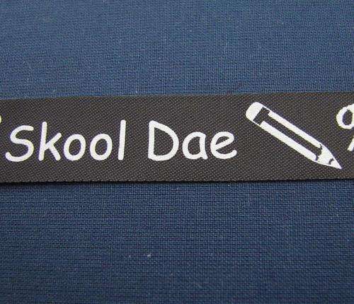 10mm Wide Satin Ribbon with "Skool Dae" Wording & Pictures (Sold by the Meter)