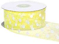 6mm Wide Yellow Organza Ribbon with White Dots (Sold by the Meter)
