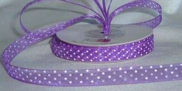 6mm Wide Purple Organza Ribbon with White Dots (Sold by the Meter)