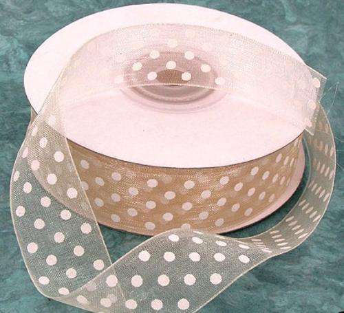 6mm Wide Beige Organza Ribbon with White Dots (Sold by the Meter)