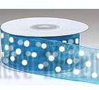 6mm Wide Blue Organza Ribbon with White Dots (Sold by the Meter)
