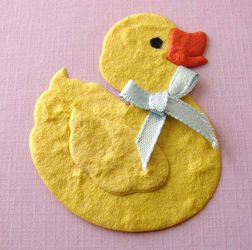 45mm Yellow "Master Duck" Paper Embellishment with Blue Ribbon Bow