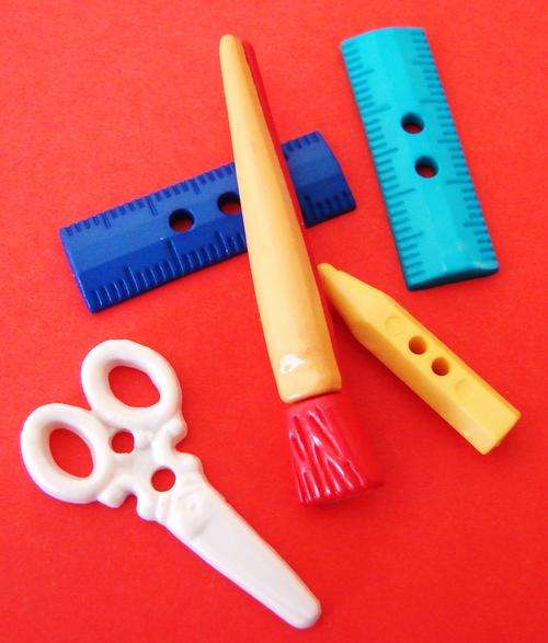 Set of Plastic Craft Related Buttons / Embellishments - Assorted Random Colours (5 Pieces per Set)