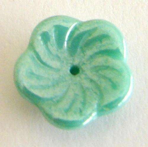 12mm Opaque Turquoise Pinwheel Flower Glass Czech Bead