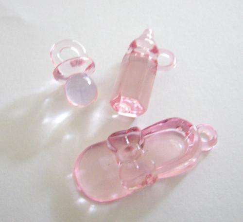 Set of Light Pink Dummy, Bottle & Shoe Acrylic Charms