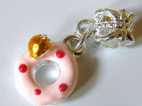 10mm Pink Doughnut Dangle Charm with Silver Base