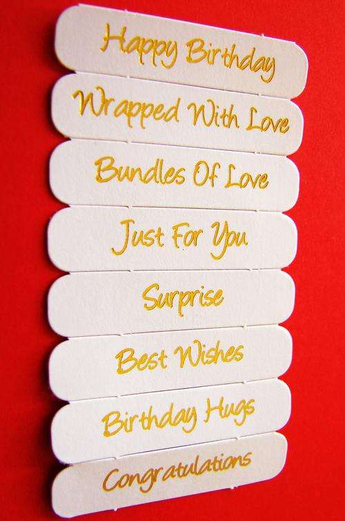 45mm x 10mm Acid Free Die-Cut Assorted Message Tags No. 3 (Sold in Pack of 8 Tags)