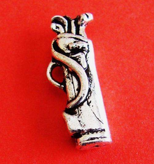 30mm x 8mm Silver Metal Golf Bag & Clubs Charm
