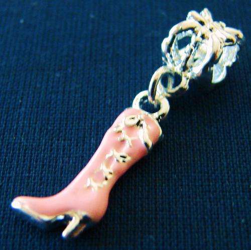 16mm x 6mm Pink Boot Dangle Charm with Silver Base Colour