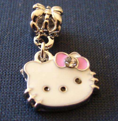 15mm HELLO KITTY Dangle Charm with Diamante - Fits Euro and Similar Style Jewellery Pieces