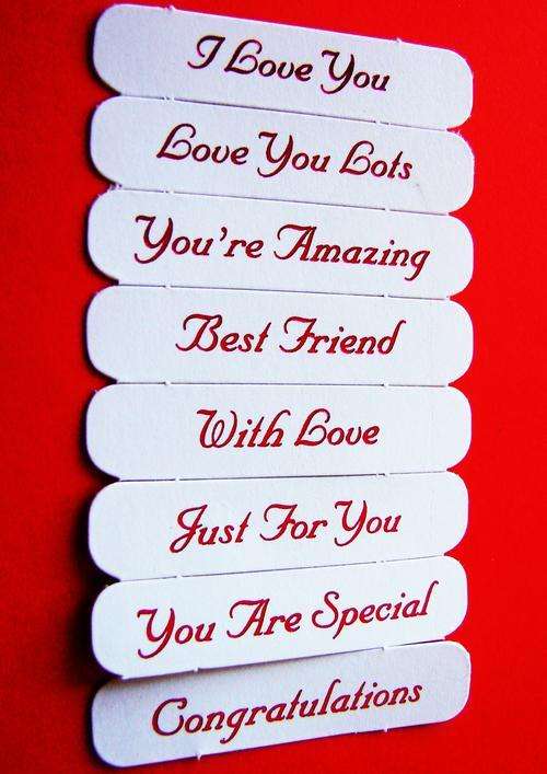 45mm x 10mm Acid Free Die-Cut Assorted Message Tags No. 6 (Sold in Pack of 8 Tags)