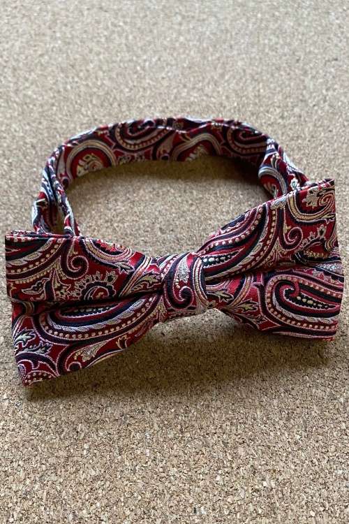 Red, Cream & Black Paisley Bowtie