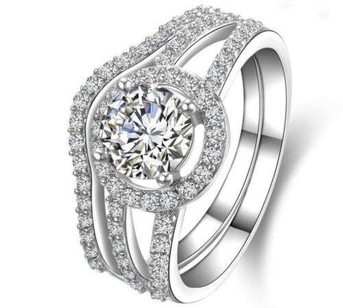 10KT White Gold filled 3ct Swiss Zircon Woman's engagement ring set