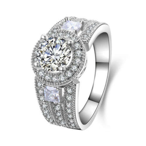 10KT White Gold Filled Princess 2CT AAA CZ Wedding Ring Retro