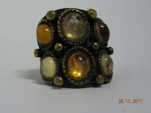 PRETTY CHUNKY BRONZE DRESS UP RING WITH BEAUTIFUL EARTHY COLORED STONES