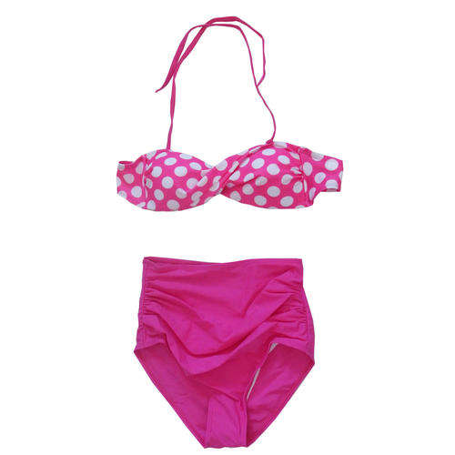 Retro Pink Polka Dot Vintage Inspired High Waist Bikini Swimsuit Size Medium