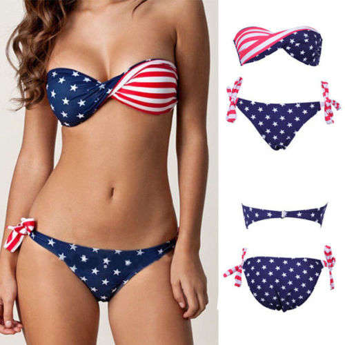 SALE: USA American Flag Print Stars and Stripes Bikini Swimsuit - Size 10
