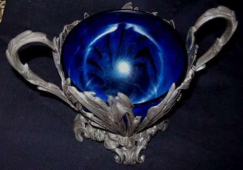 PEWTER BON BON DISH WITH BLUE INNER