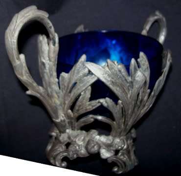 PEWTER BON BON DISH WITH BLUE INNER