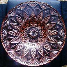 50's LARGE PINK DEPRESSION PRESCUT GLASS FRUIT PLATTER France