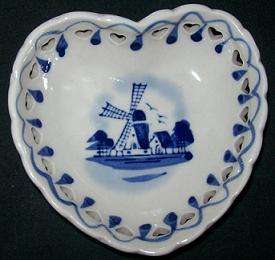 Heart-Shaped Blue Windmill Pin Dish