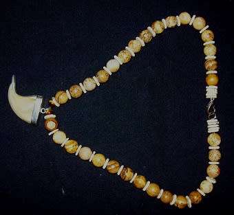 LEOPARDSKIN JASPER STONE NECKLACE with LEOPARD CLAW