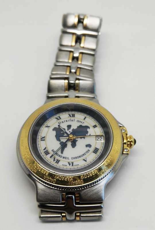Rare | Raymond Weil | Parsifal GMT | Men's watch | 18ct Gold and Steel | Chronometer Automatic