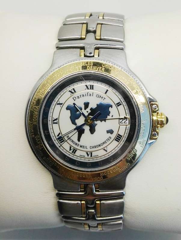 Rare | Raymond Weil | Parsifal GMT | Men's watch | 18ct Gold and Steel | Chronometer Automatic