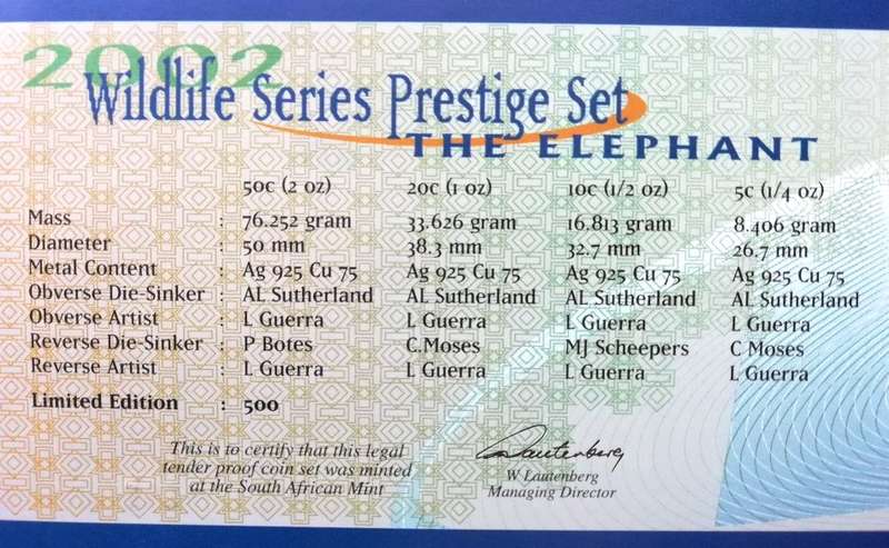2002 | The Elephant | Proof Silver Wildlife Series | Prestige Set | Mintage Only 500 | R1 Start
