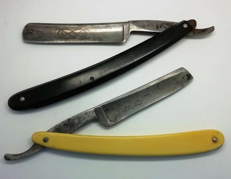 Vintage | Barber razor shaving blades x2 | SHEFFIELD Steel | Ivory Handel | England and Germany