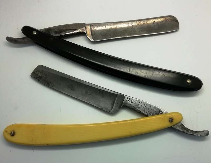 Vintage | Barber razor shaving blades x2 | SHEFFIELD Steel | Ivory Handel | England and Germany