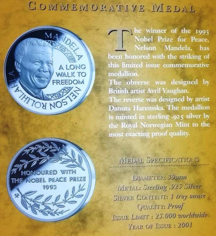 1oz Proof Silver | Mandela Medallion | Nobel Peace Laureate | Norway Mint | Low Price | 6 Available