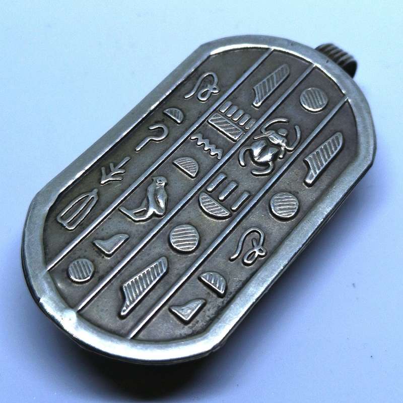 Egyptian | Silver Scarab & Hieroglyphics | Double Sided Pendant | Large & Collectable | 65mm Long