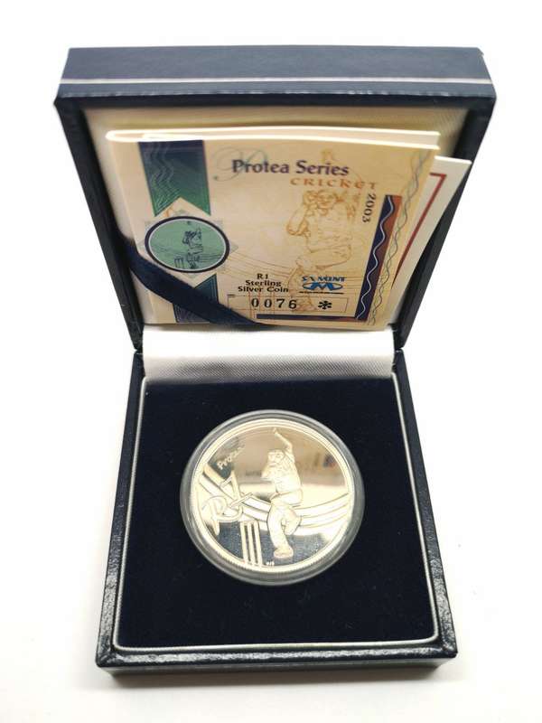 2003 | Proof | Protea Series | Cricket | R1 Sterling Silver | SA Mint Box and COA | Low Mintage 1250