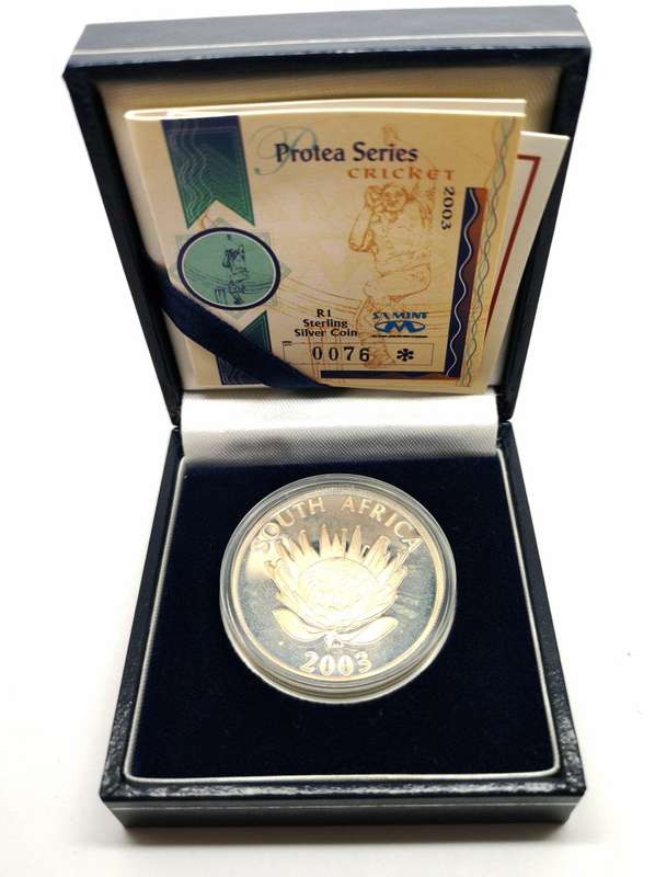 2003 | Proof | Protea Series | Cricket | R1 Sterling Silver | SA Mint Box and COA | Low Mintage 1250