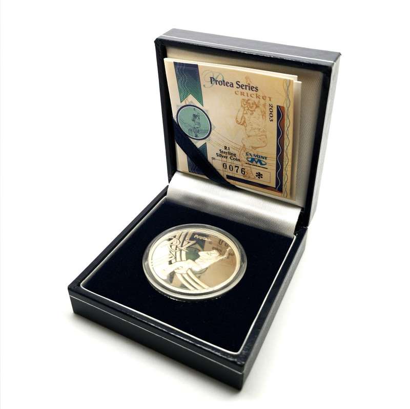 2003 | Proof | Protea Series | Cricket | R1 Sterling Silver | SA Mint Box and COA | Low Mintage 1250