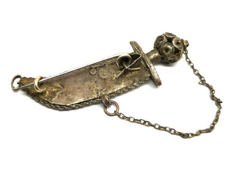Unique old | Small .835 Silver Knife Brooch | Fine handmade filigree work | R1 Start Auction | 4.5cm