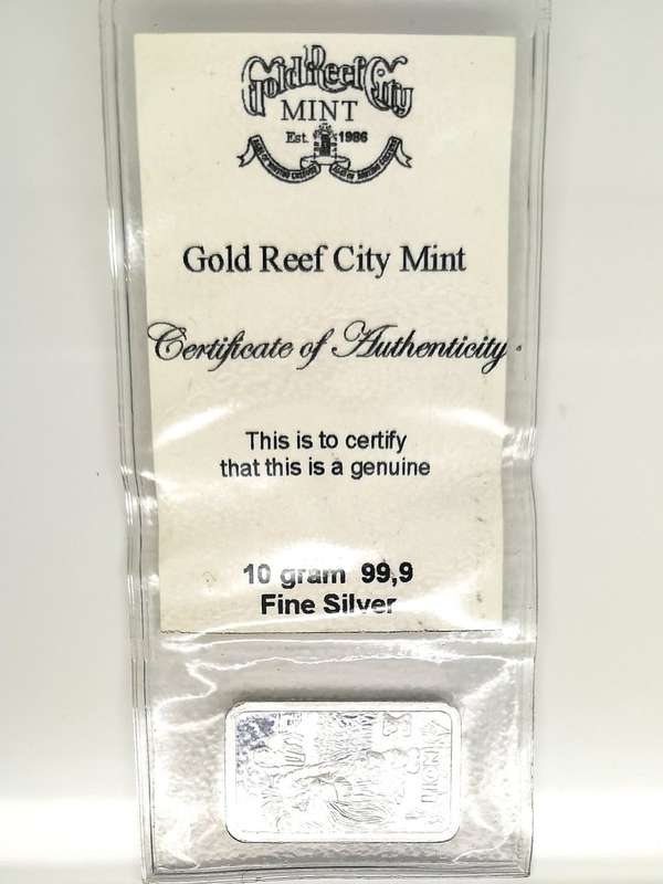 10g | Lion | Fine Silver (99.9) Bar | Gold Reef City Mint | With COA | R1 Start Auction