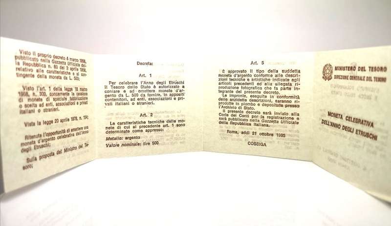 1985 | Italy | 500 Lire | Year of Etruscan Culture | UNC Silver | In Booklet with Info | R1 Start NR