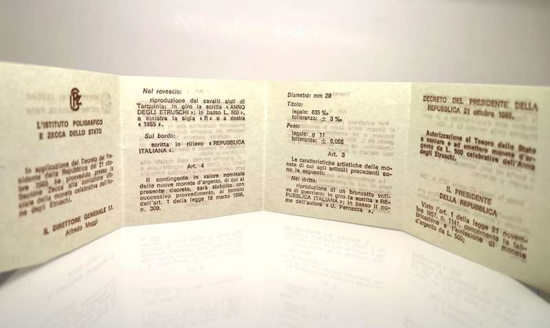 1985 | Italy | 500 Lire | Year of Etruscan Culture | UNC Silver | In Booklet with Info | R1 Start NR