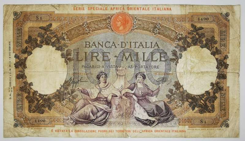 1938 | 1,000  | Italian Lira | Azzolini & Urbini | Serie Speciale Africa Orientale Italiana | Rare