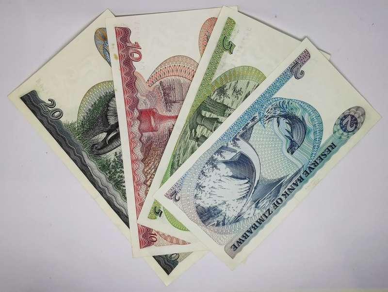 1983 | Set Of 2, 5, 10 & 20 Dollars | "Chiremba Rocks" Issue | Zimbabwe | Signature 2