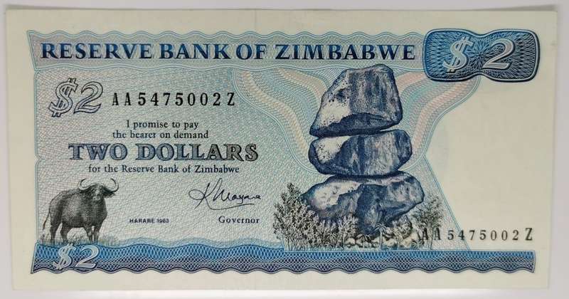 1983 | Set Of 2, 5, 10 & 20 Dollars | "Chiremba Rocks" Issue | Zimbabwe | Signature 2