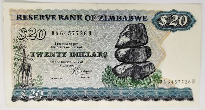 1983 | Set Of 2, 5, 10 & 20 Dollars | "Chiremba Rocks" Issue | Zimbabwe | Signature 2