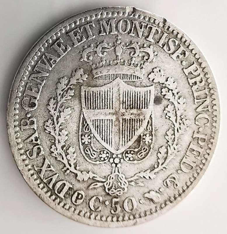 1830 | 50 Centesimi | Carlo Felice | Italy | 191 Year Old Silver(.900) Coin | 18mm | Low Mintage